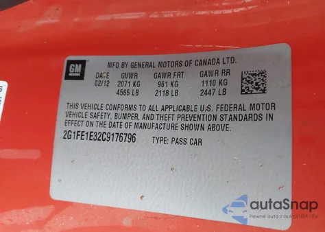 2012 Chevrolet Camaro 1Ls из США, поврежденный, VIN 2G1FE1E32C9176796